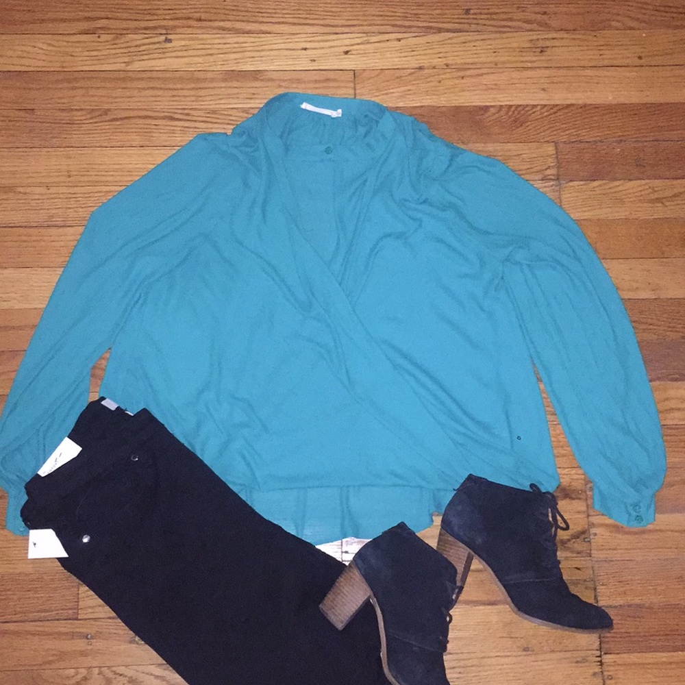 Teal Blue Choker Wrap Blouse